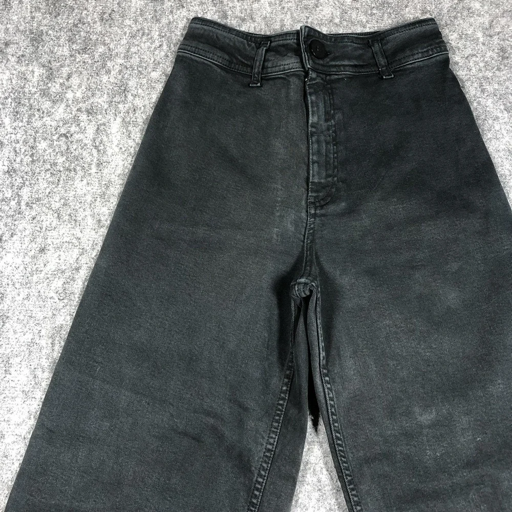 Zara Jeans Womens 4 Black Dark Wash High Rise Relaxed Wide Leg Raw Hem Denim - Picture 3 of 16